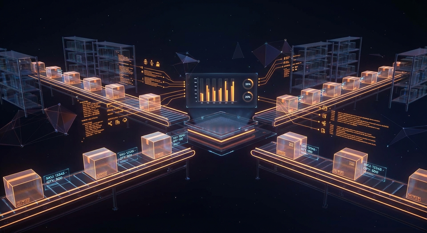 Real-time inventory tracking interface with stock levels and warehouse sync